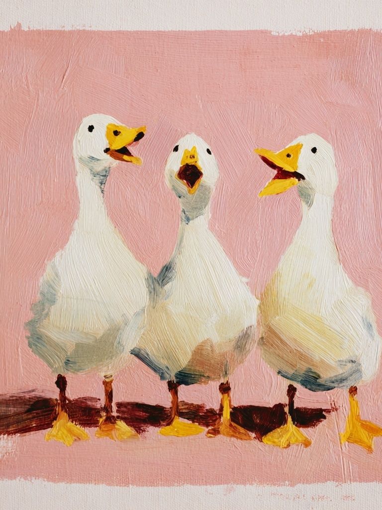 Three Singing Ducks — Illustration Print. poster — illustration art