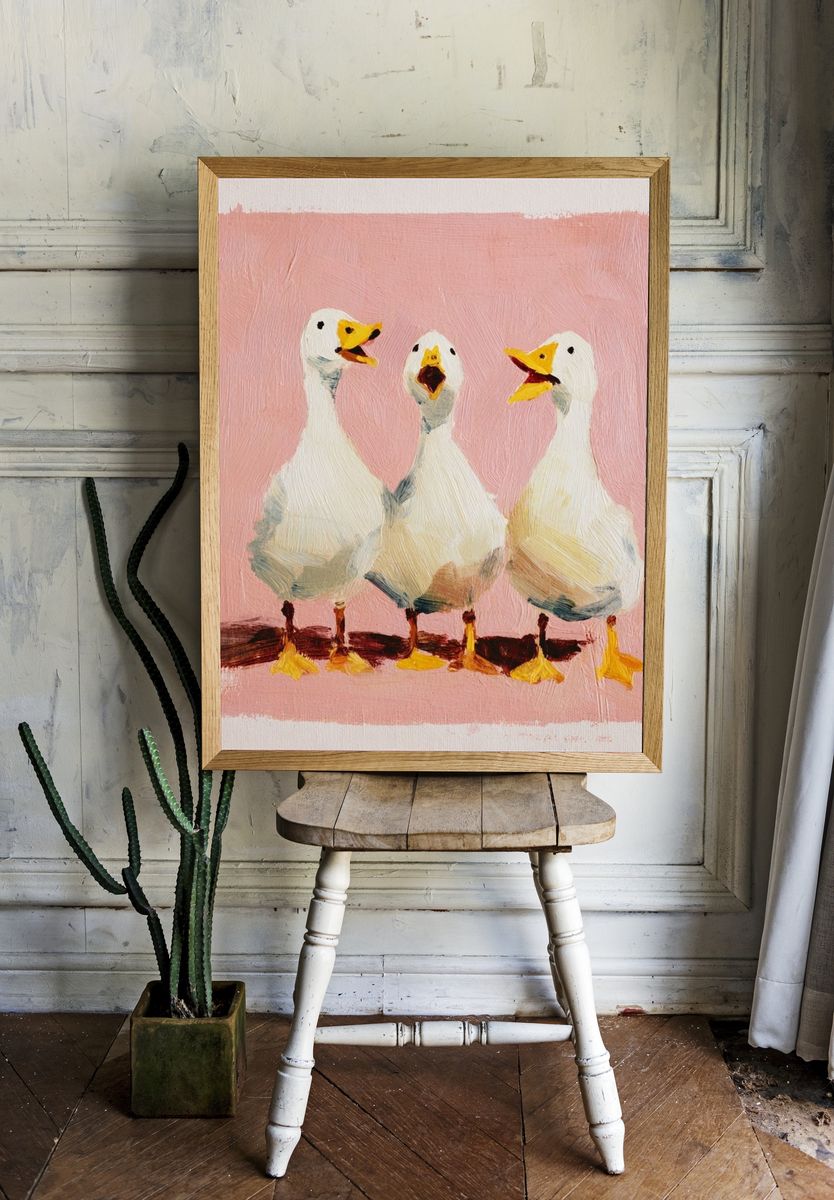 Three Singing Ducks — Illustration Print. room preview