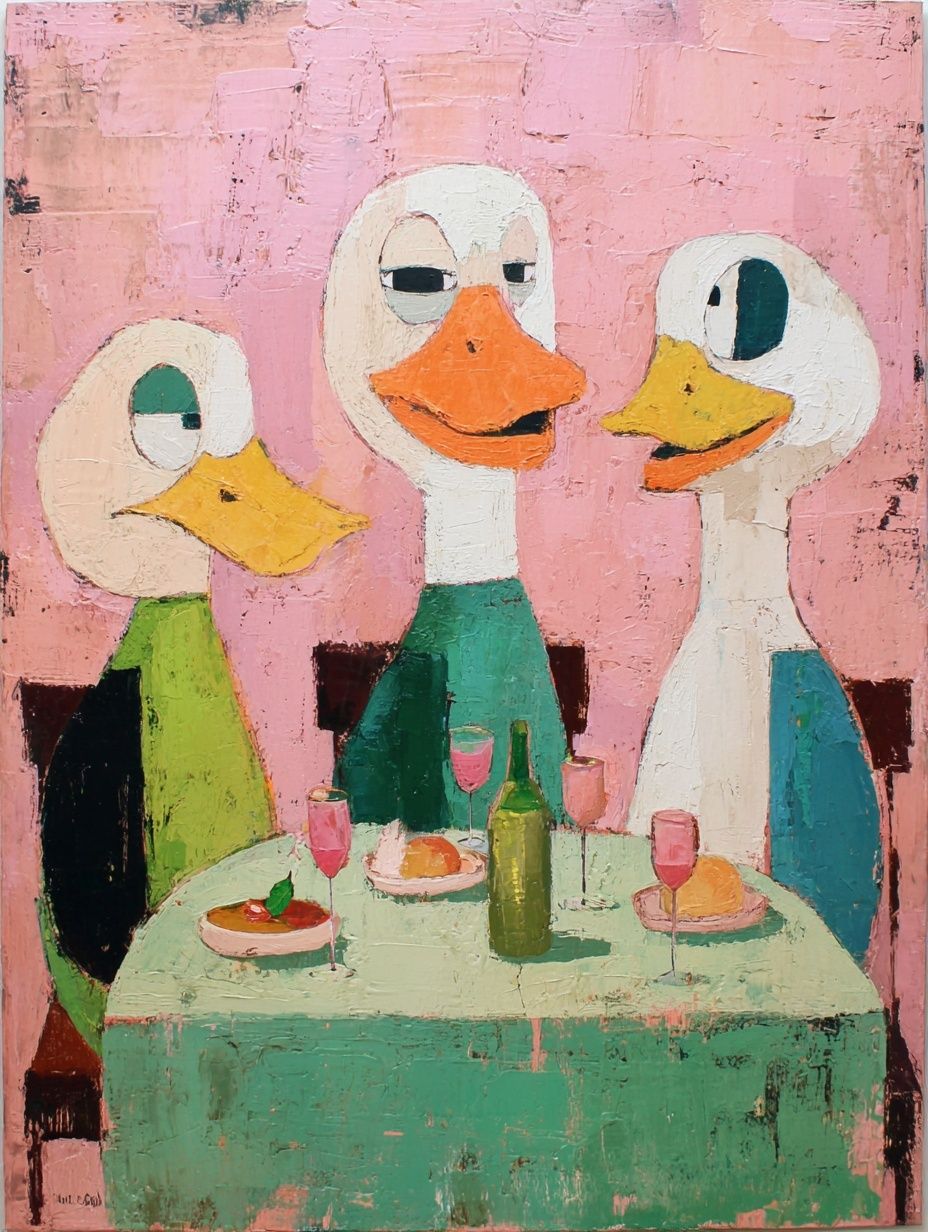 Ducks Dining — Illustration Print. poster detail
