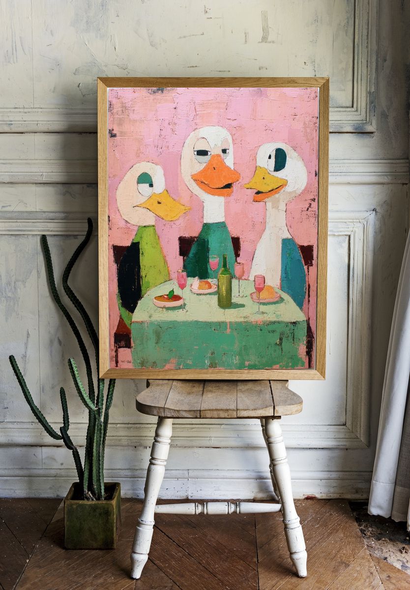 Ducks Dining — Illustration Print room preview