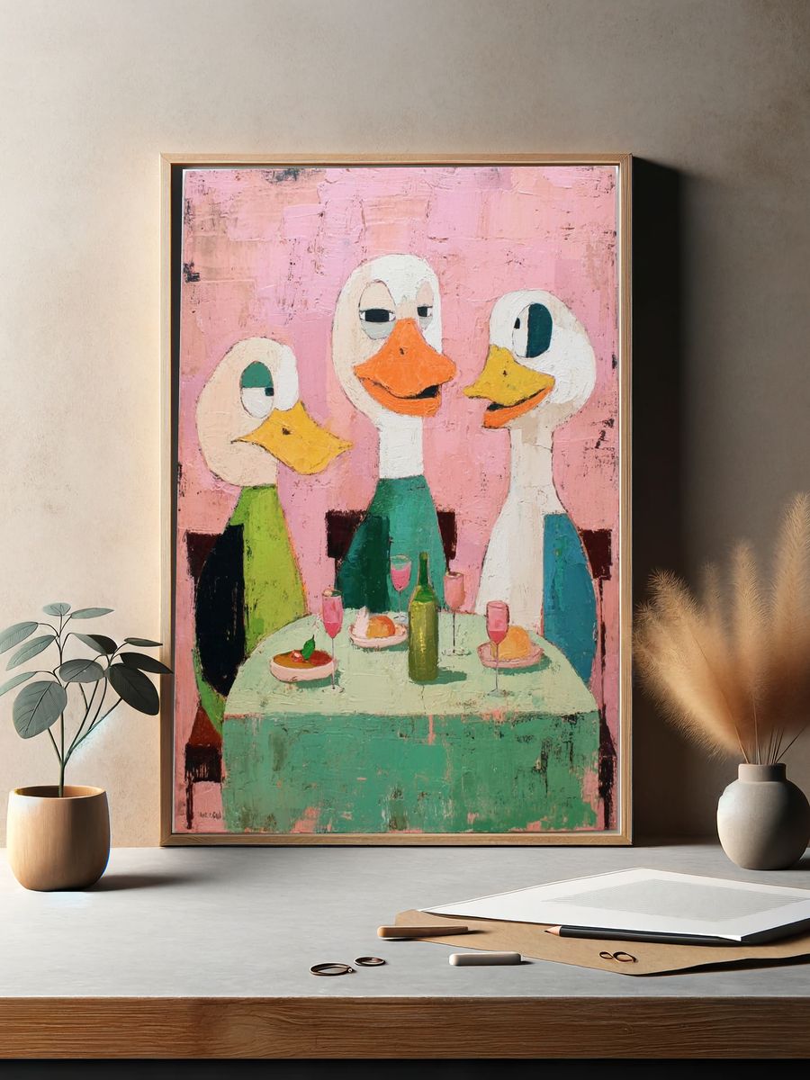 Ducks Dining — Illustration Print. — room view 2