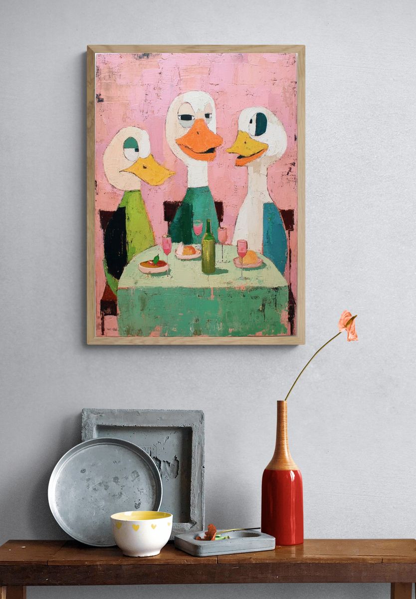 Ducks Dining — Illustration Print. — room view 3