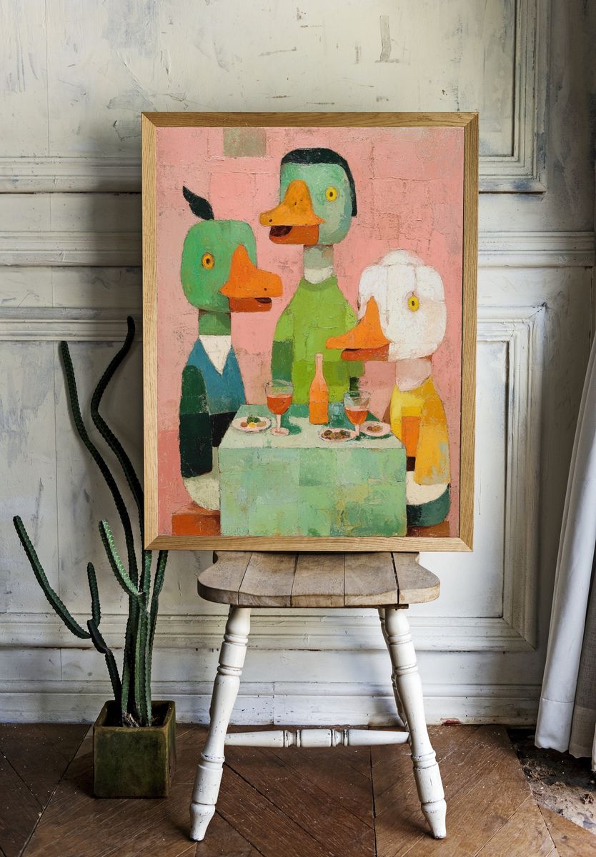 Whimsical Ducks Dining — Illustration Print. — room view 1