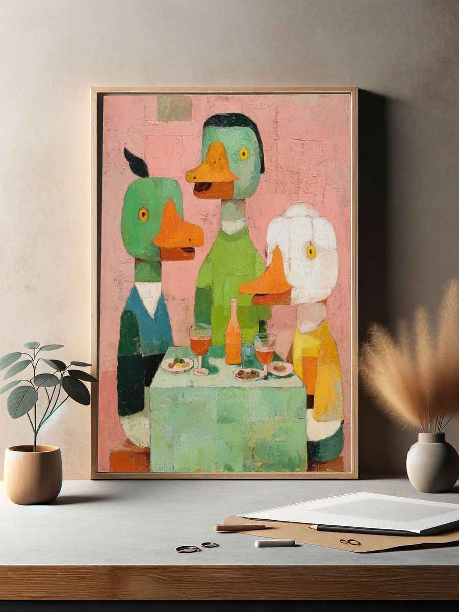 Whimsical Ducks Dining — Illustration Print. — room view 2