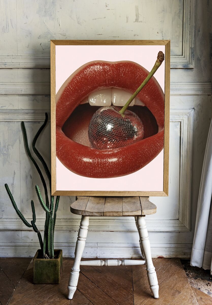 Disco Cherry Lips — Fine Art Print room preview
