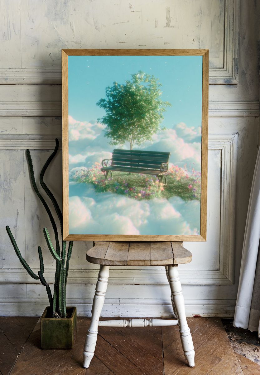 Dreamy Cloud Bench — Fine Art Print. — room view 1