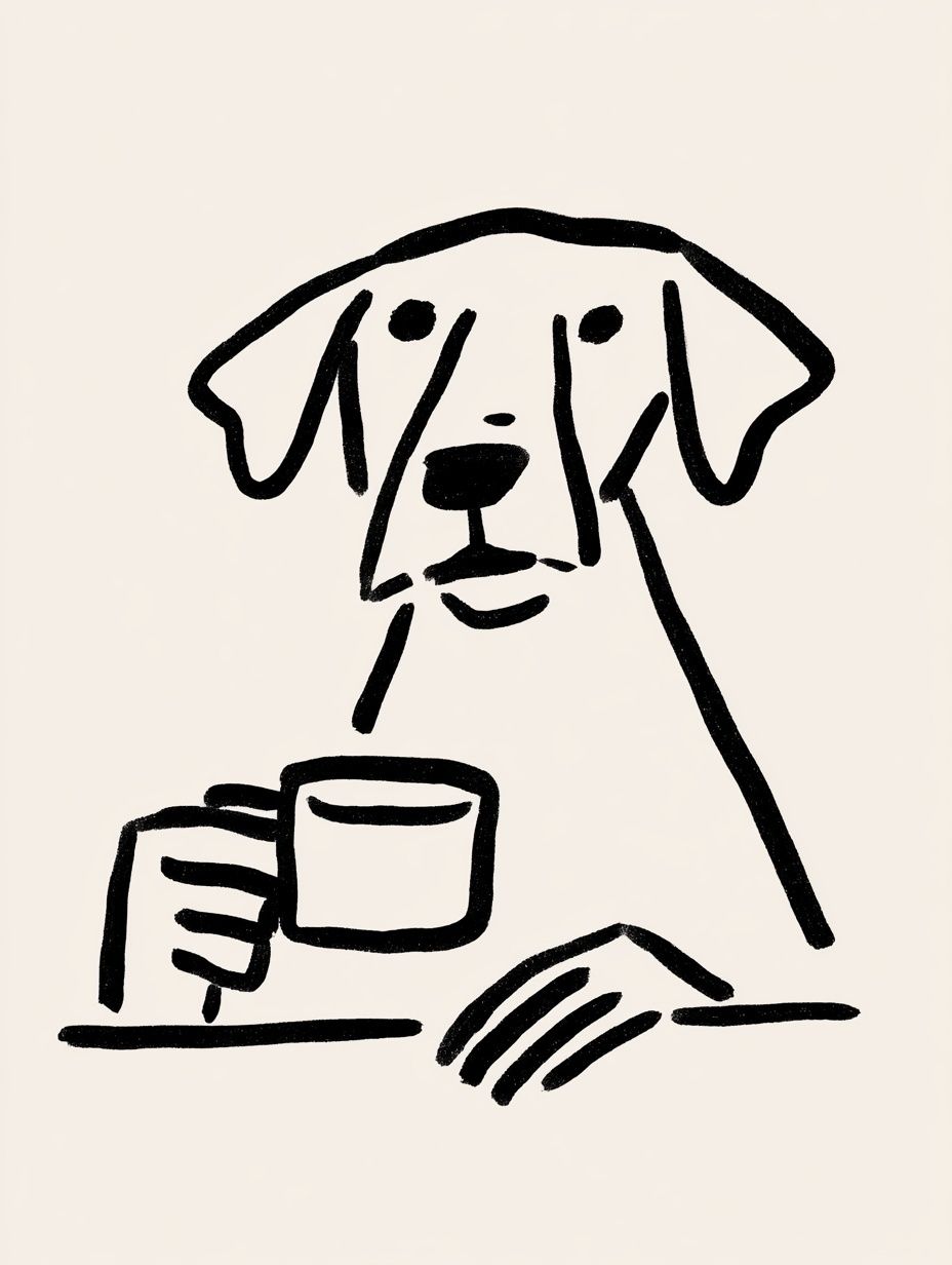 Dog with Coffee Line Art Poster. poster — illustration art