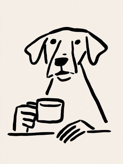 Dog with Coffee Line Art Poster. poster