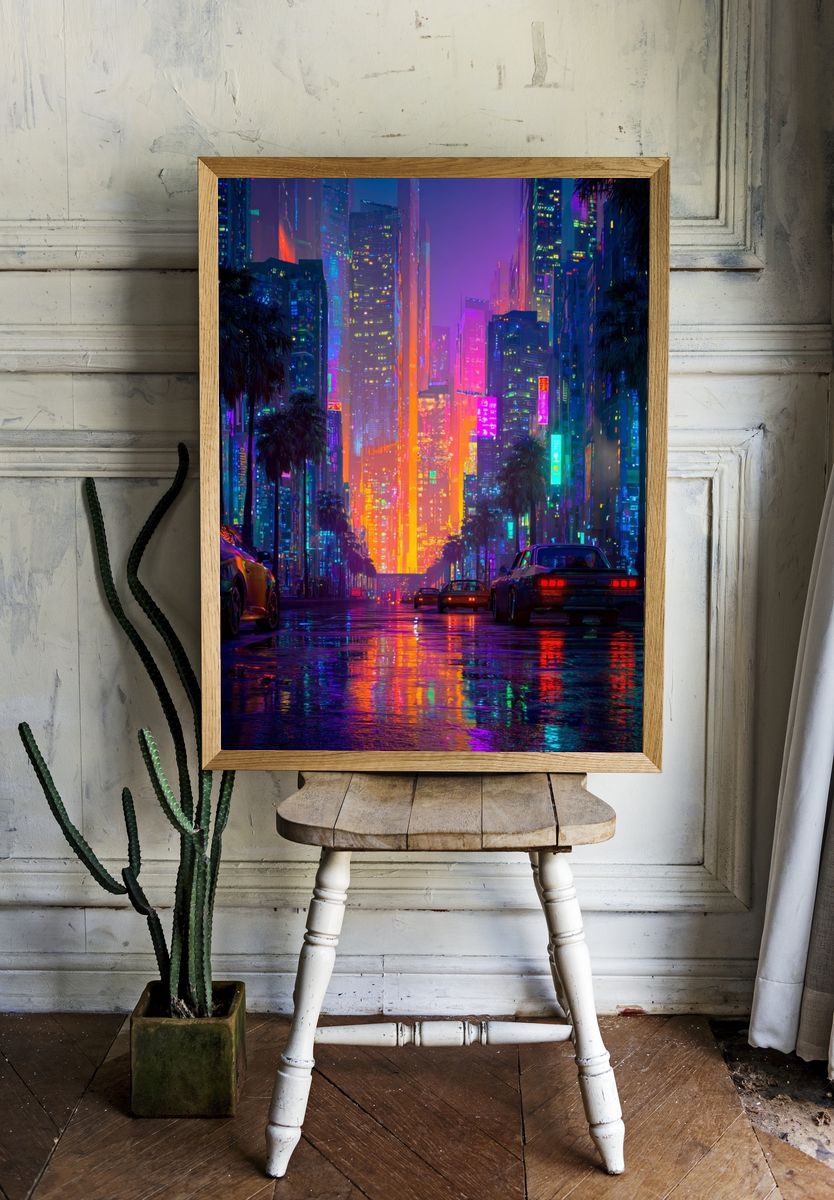 Neon Cityscape — Digital Art Print room preview