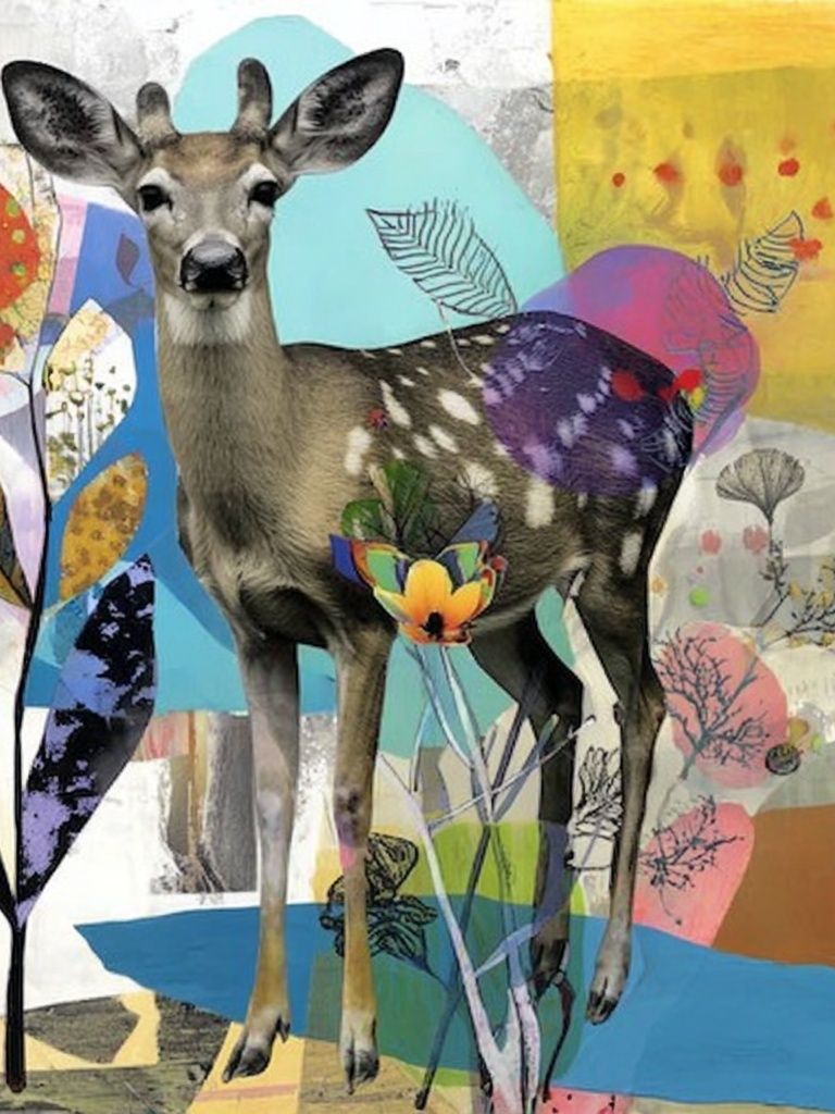 Deer in Colorful Collage Poster. poster detail
