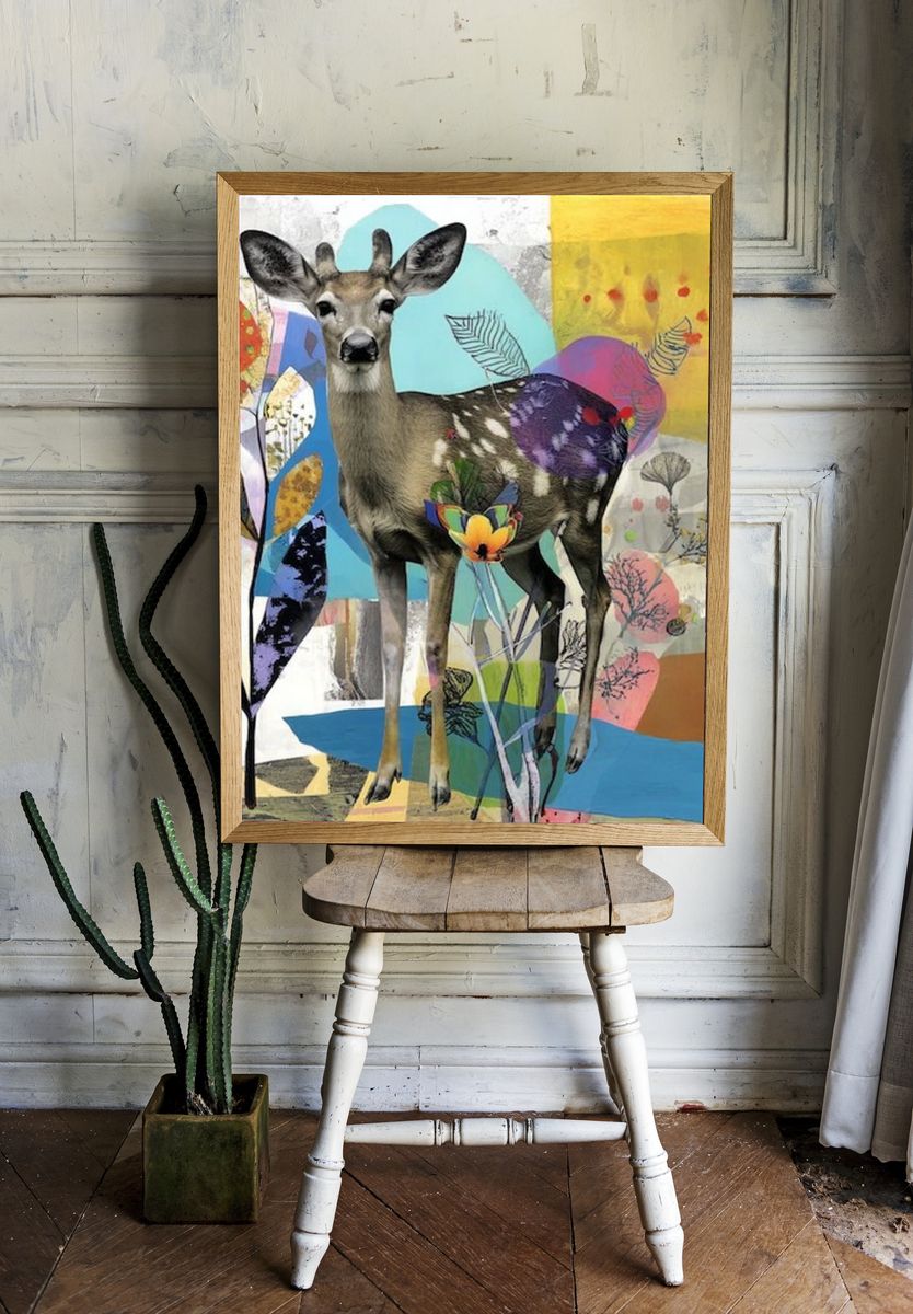 Deer in Colorful Collage Poster. room preview