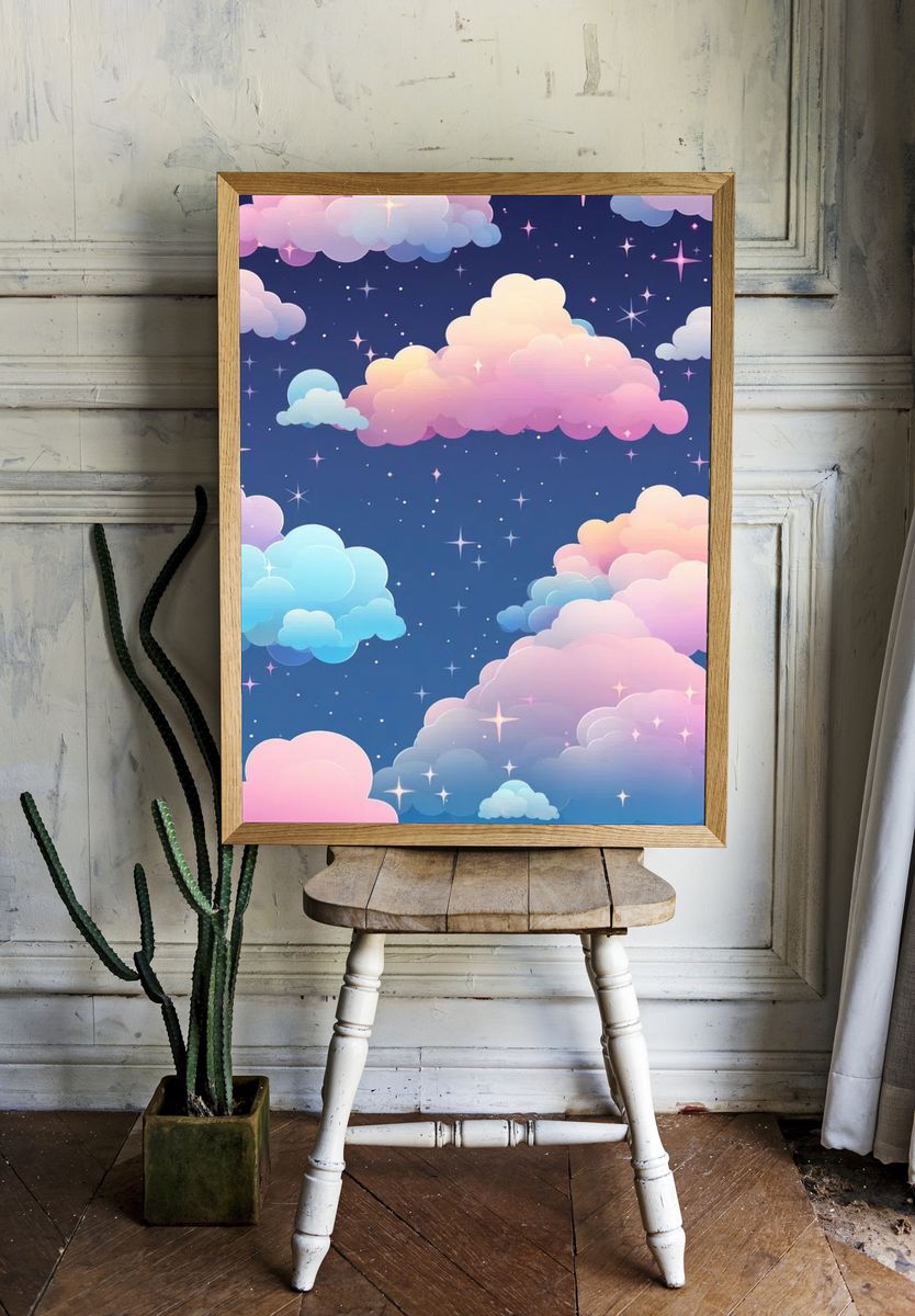 Dreamy Clouds — Illustration Print. — room view 1