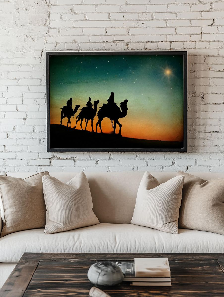 Desert Camel Caravan Sunset Poster room preview