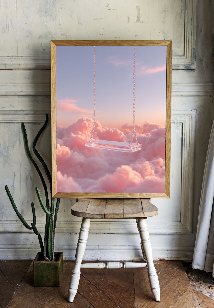 Dreamy Swing in Clouds — Fine Art Print. — room view 1