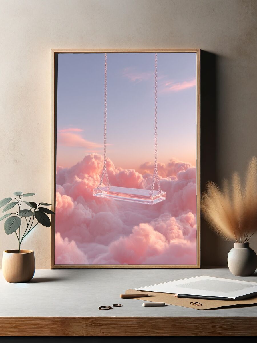 Dreamy Swing in Clouds — Fine Art Print. — room view 2