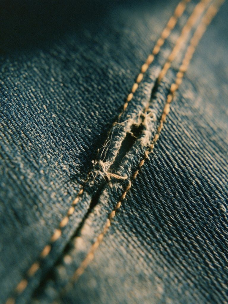 Denim Stitch Macro Photography Poster. poster — photography art