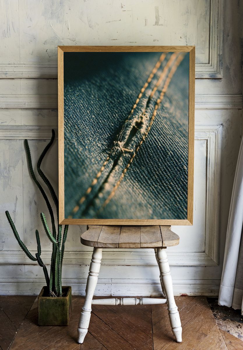 Denim Stitch Macro Photography Poster. room preview