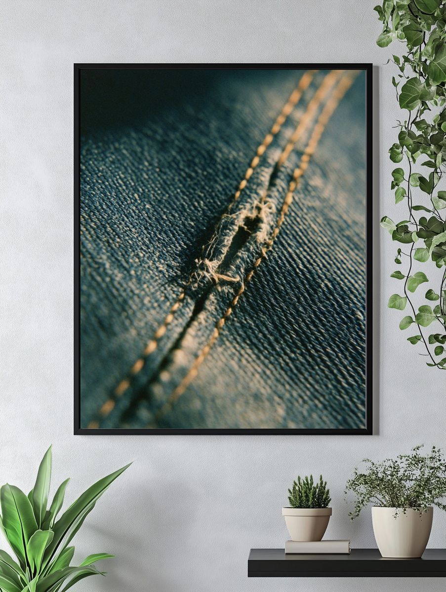 Denim Stitch Macro Photography Poster. — room view 4