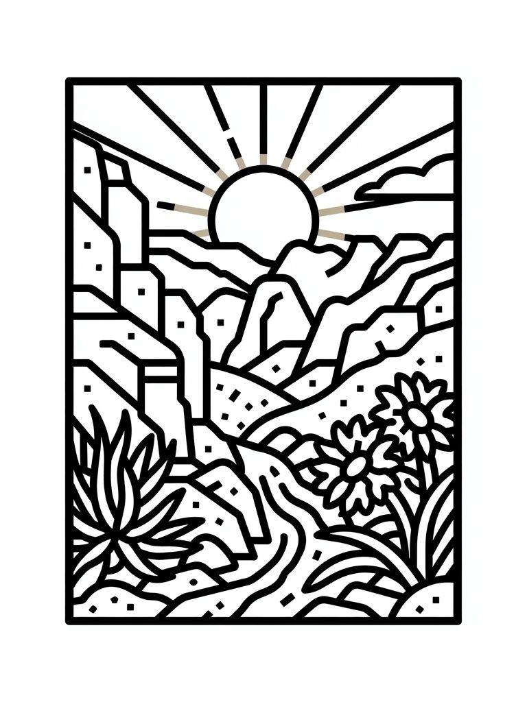 Desert Sunrise Line Art Poster. poster detail