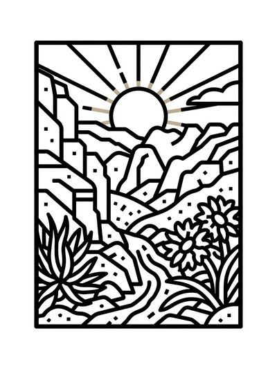 Desert Sunrise Line Art Poster. poster