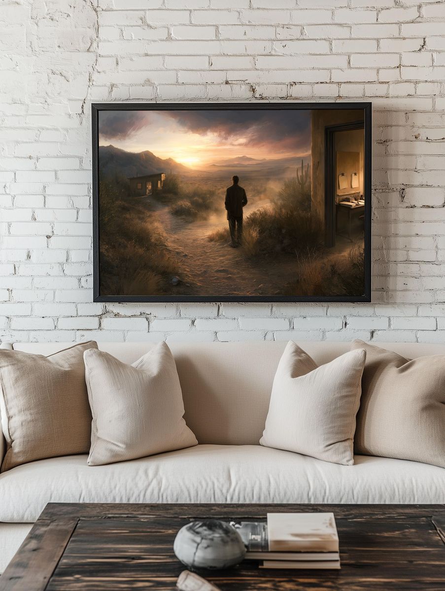 Desert Sunset Solitude Illustration Poster. — room view 1