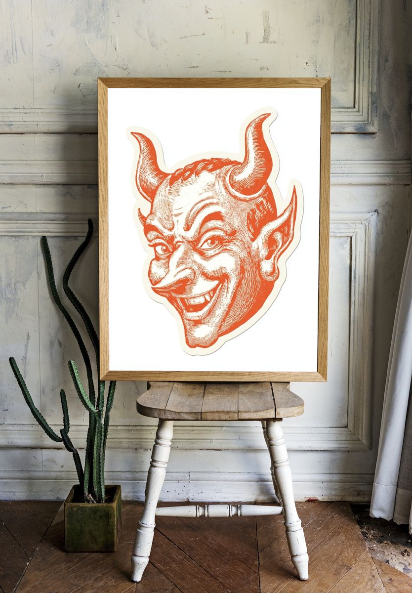 Vintage Devil Illustration Poster. room preview