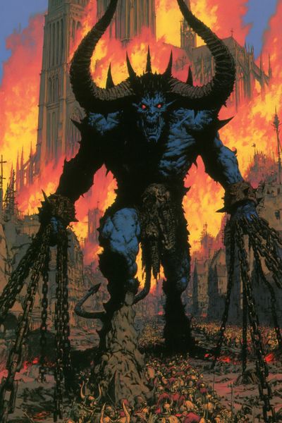 Demon Over Burning Cathedral Print. poster print