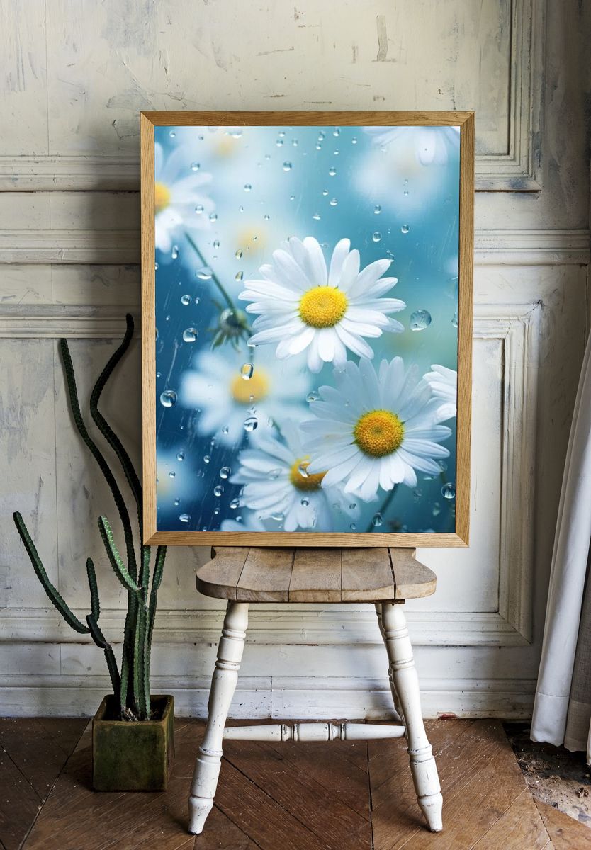 Daisy Flowers in Rain — Photography Print room preview