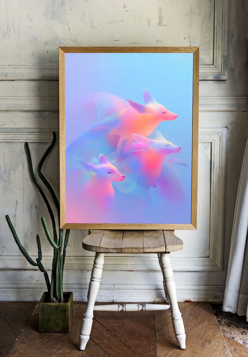 Dreamy Foxes — Digital Art Print room preview