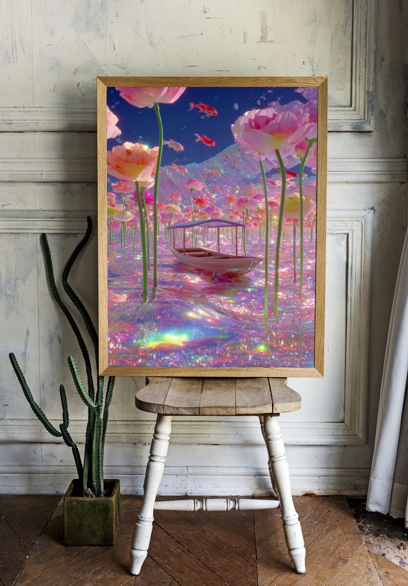 Dreamy Floral Landscape Poster. — room view 1