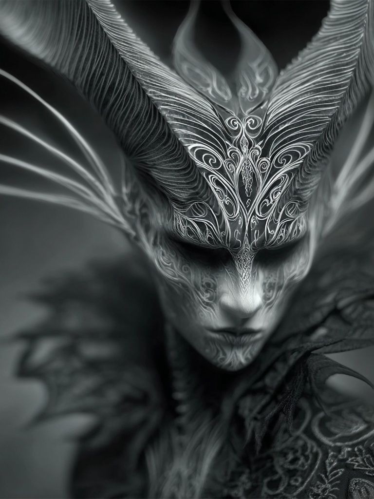 Dark Fantasy Mask Portrait Print. poster — illustration art