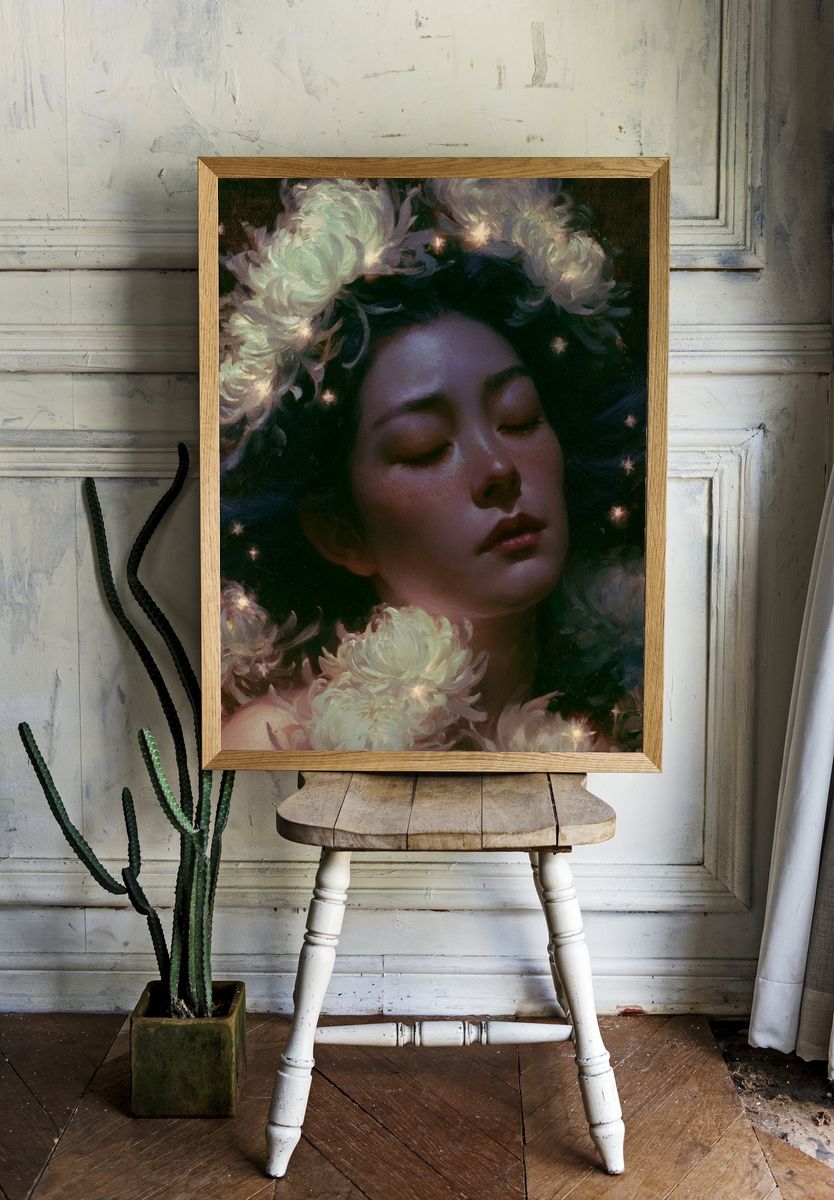 Dreaming Floral Portrait Print. room preview