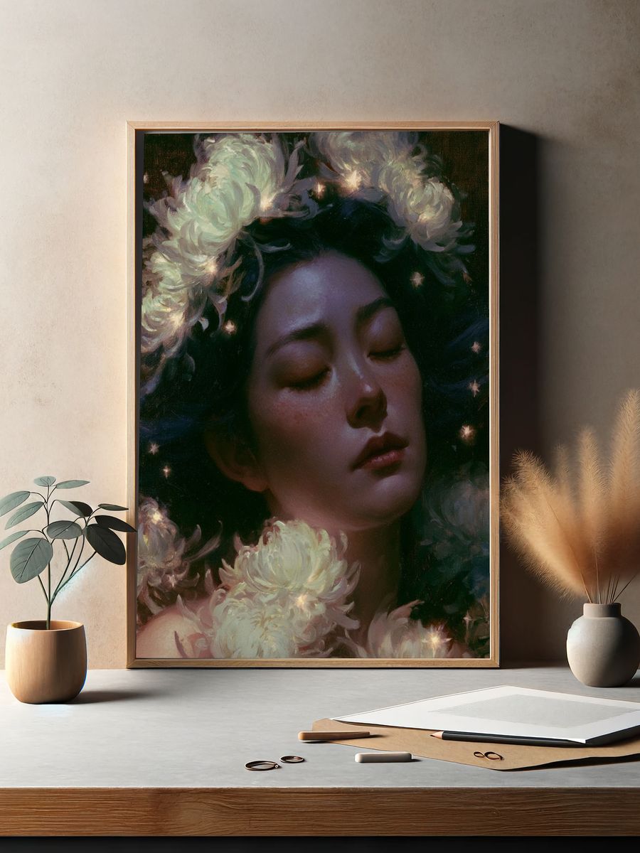 Dreaming Floral Portrait Print. — room view 2