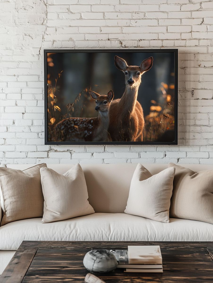 Deer Family in Autumn Forest — Nature Print. — room view 1