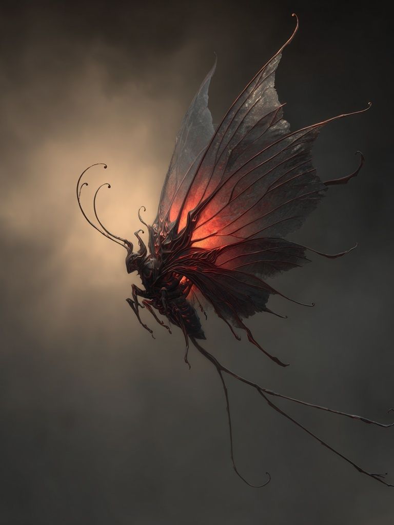 Dark Winged Creature Fantasy Print. poster — illustration art