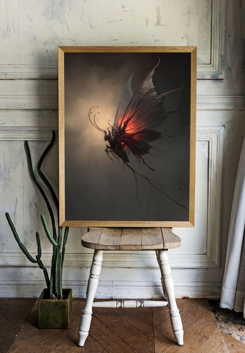 Dark Winged Creature Fantasy Print room preview