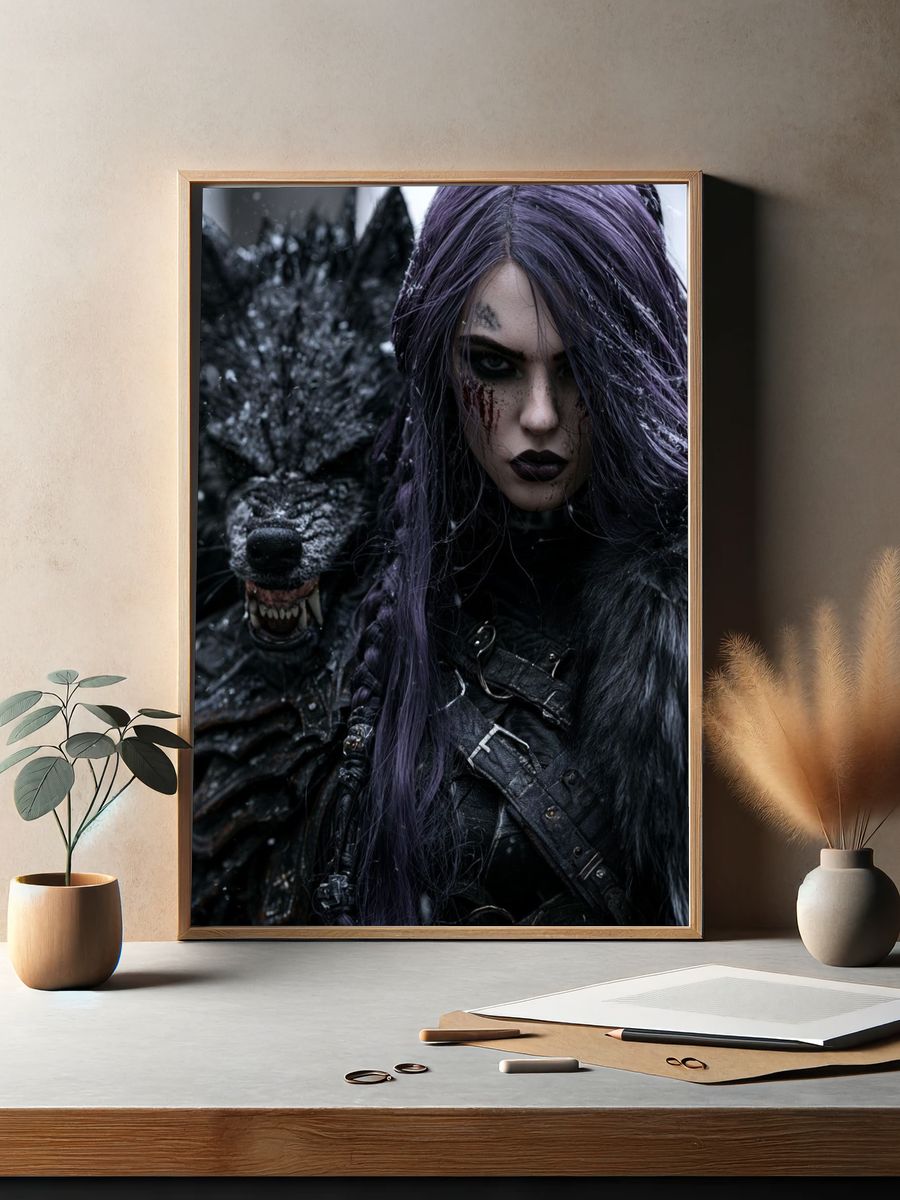 Dark Fantasy Wolf Warrior Poster. — room view 2