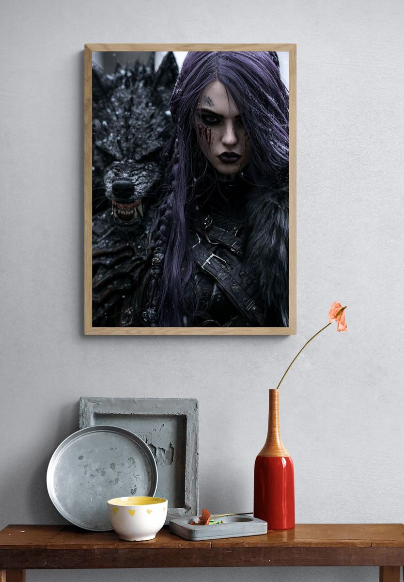 Dark Fantasy Wolf Warrior Poster. — room view 3