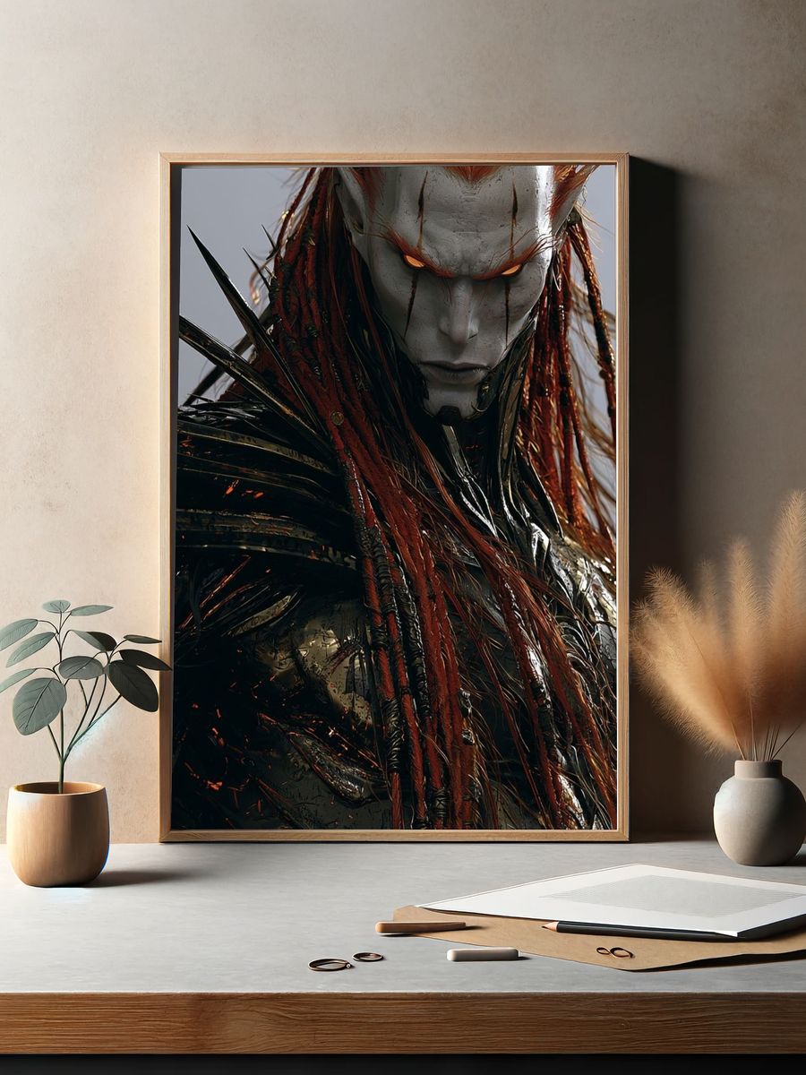 Dark Fantasy Warrior Portrait Print. — room view 2