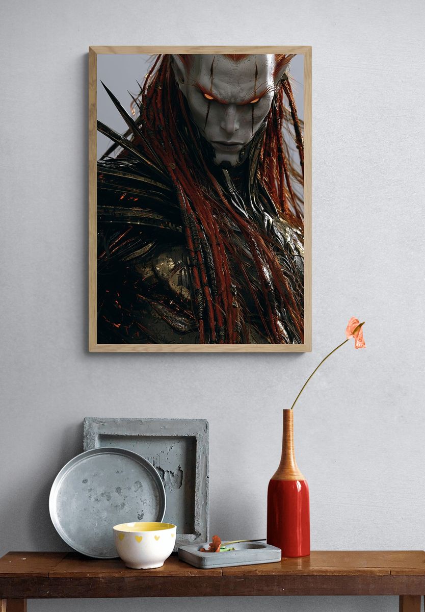 Dark Fantasy Warrior Portrait Print. — room view 3