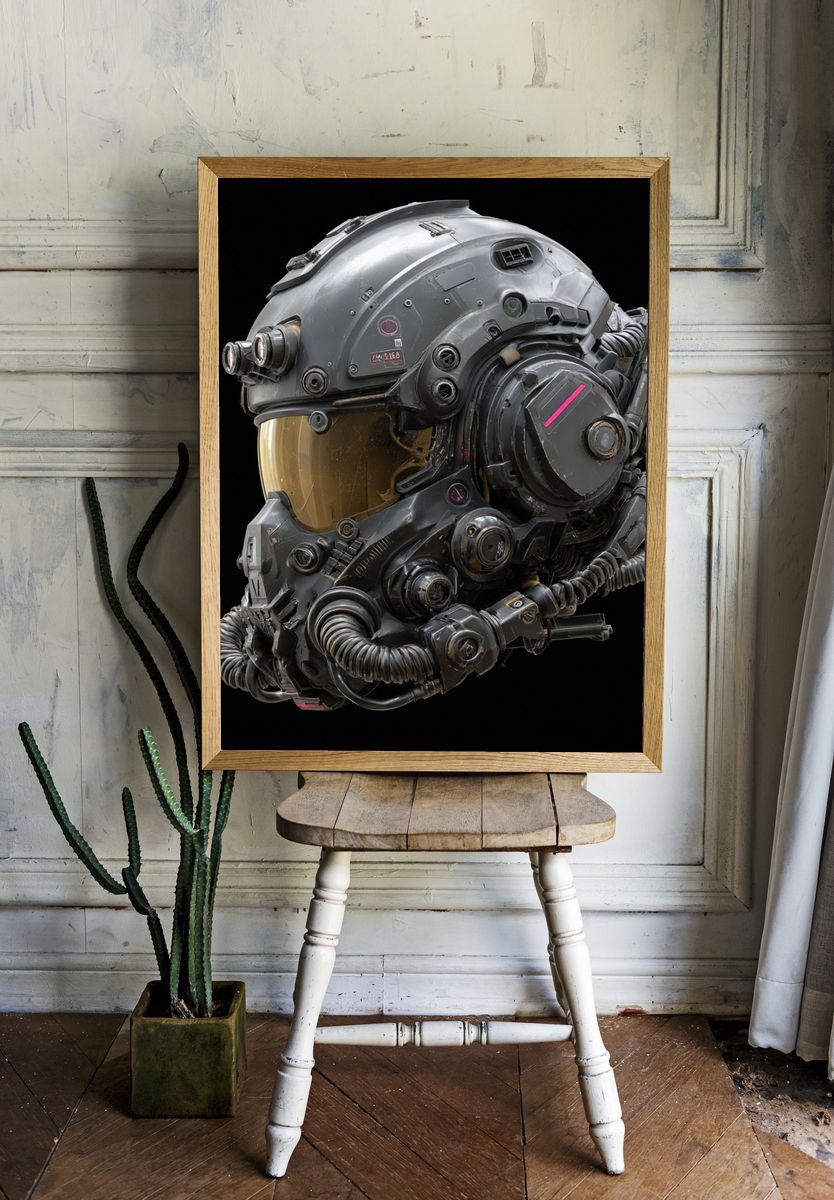 Futuristic Helmet — Digital Art Print. room preview