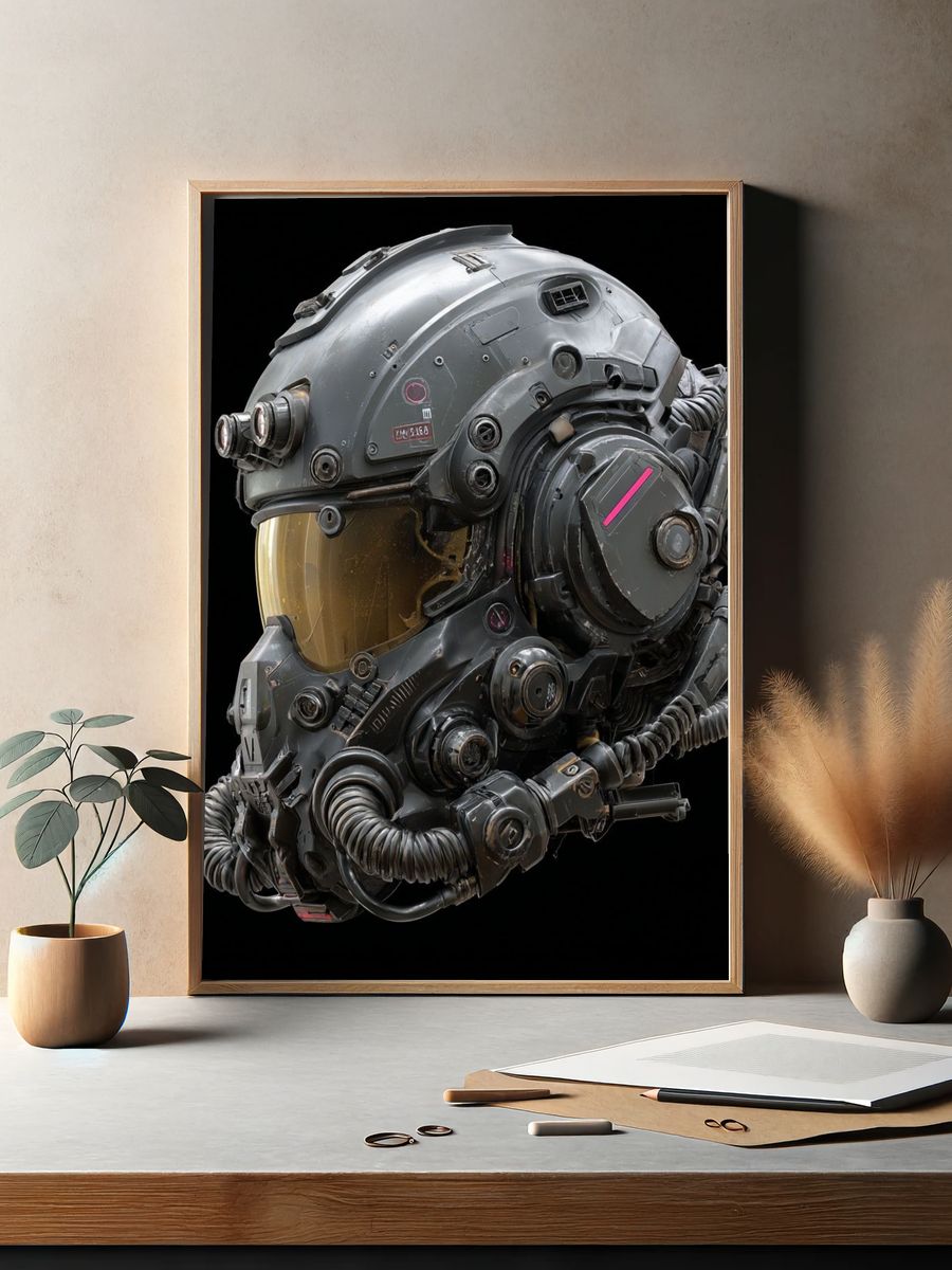Futuristic Helmet — Digital Art Print. — room view 2