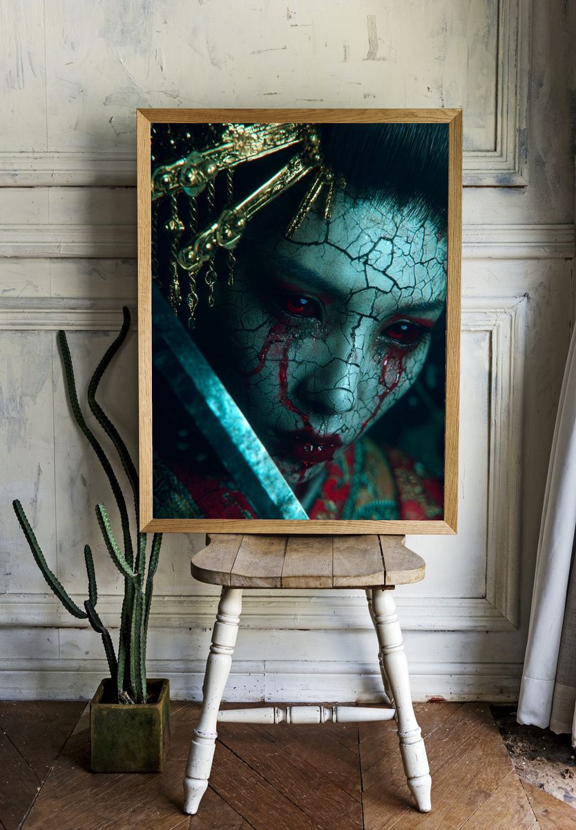 Cracked Face Samurai — Digital Art Print. — room view 1