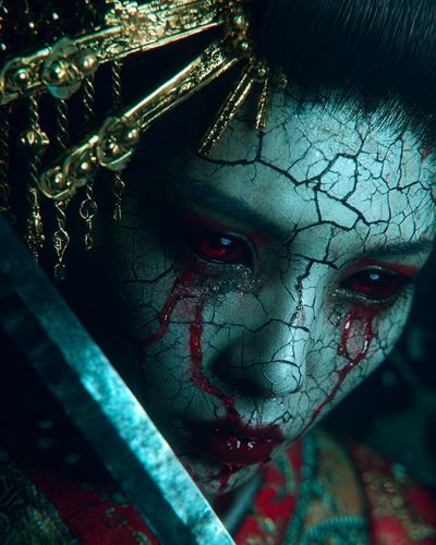 Cracked Face Samurai — Digital Art Print. poster print