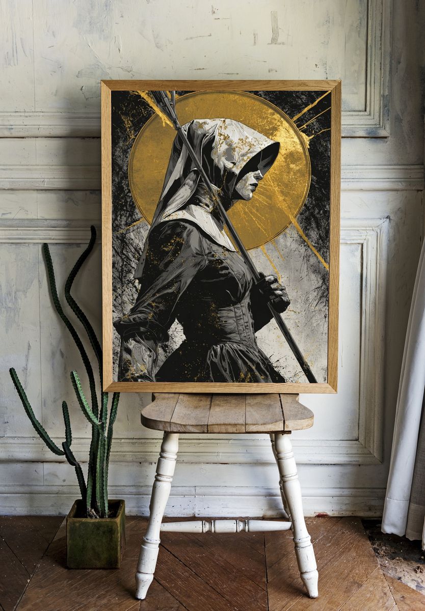 Mysterious Nun — Digital Art Print. — room view 1