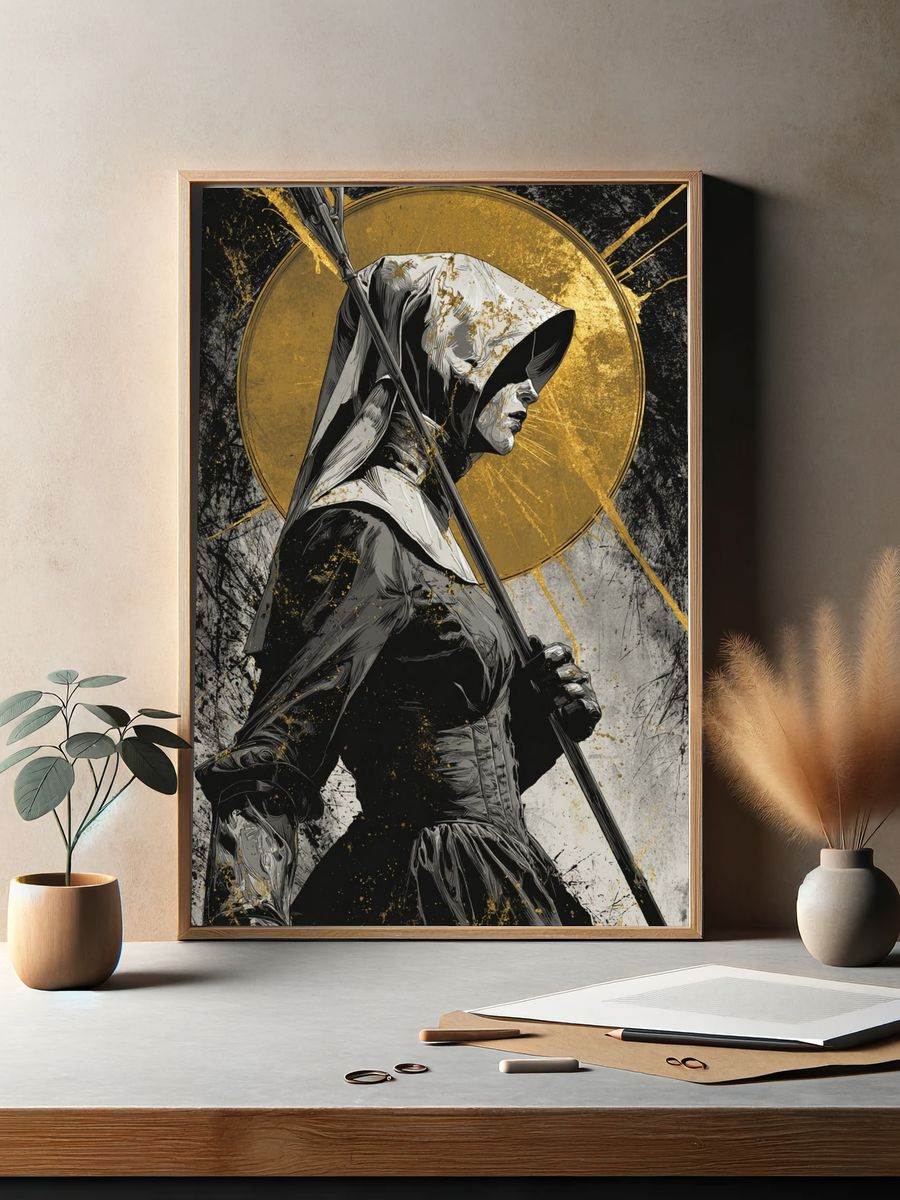 Mysterious Nun — Digital Art Print. — room view 2
