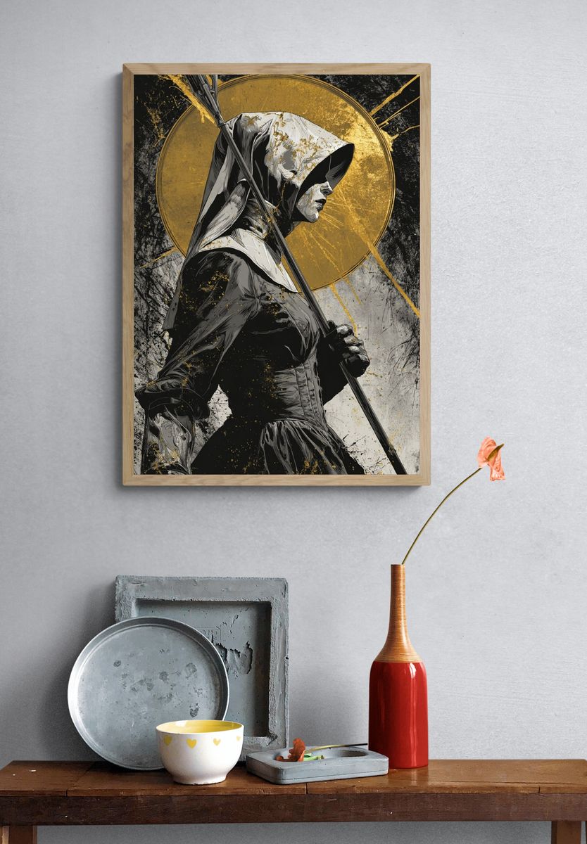 Mysterious Nun — Digital Art Print. — room view 3