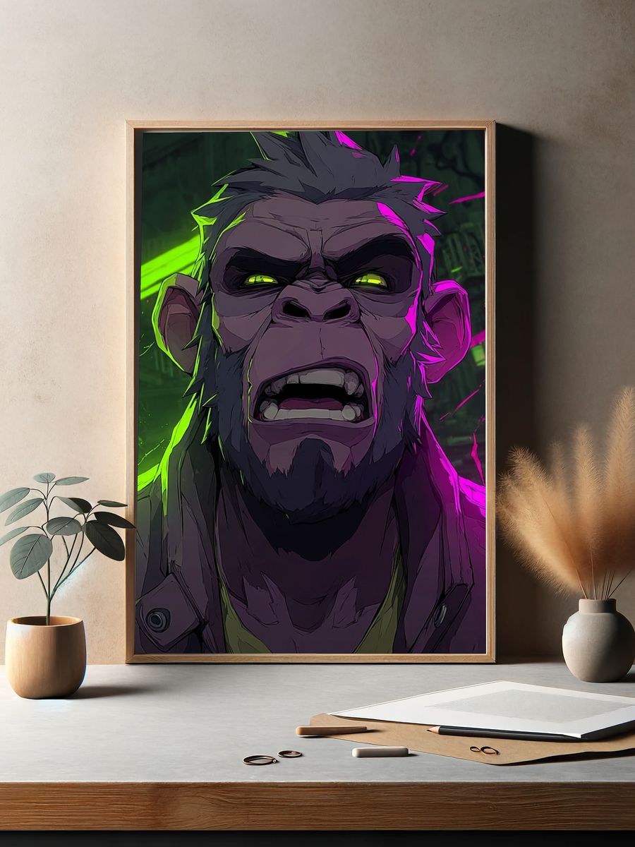 Fierce Gorilla — Digital Art Print. — room view 2