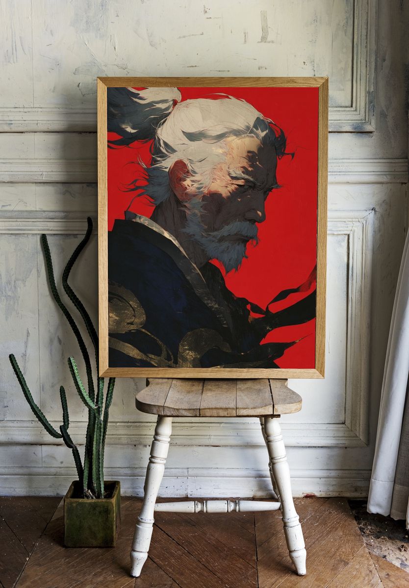 Elder Warrior — Digital Art Print. room preview