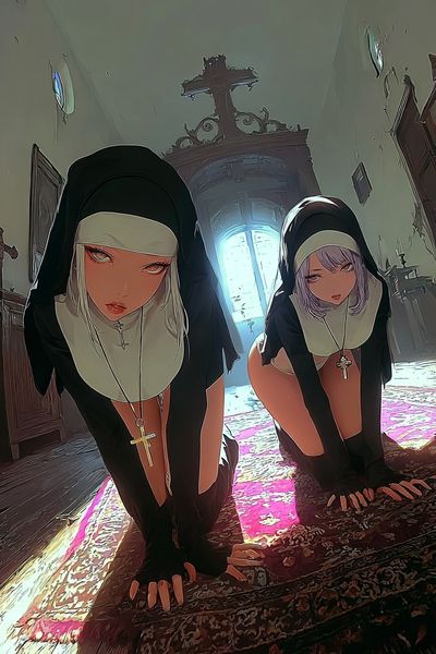 Nuns in a Dimly Lit Room